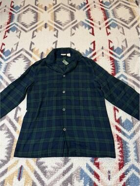 Ll Bean Pajama Shirt Mens Medium Tall Green Black New Nwt Plaid Cotton Sleepwear